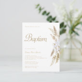 シンプルパンパスグラスホワイト金ゴールドバプテスマ招待状 ポストカード (スタンド正面)