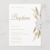 シンプルパンパスグラスホワイト金ゴールドバプテスマ招待状 ポストカード (正面)