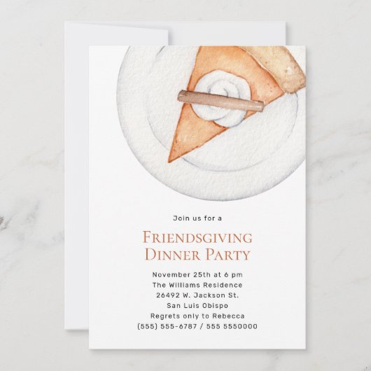 シンプルパンプキンパイフレンドサイジングディナー招待状 招待状 (正面)