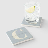 シンプルパーソナライズされたのモノグラムと名前（青）   ストーンコースター (横)