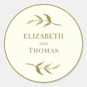 シンプルパーソナライズされたアイボリー及び金ゴールド結婚シール ラウンドシール (正面)