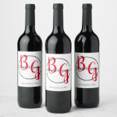 シンプルパーソナライズされたイニシャル結婚ズ ワインラベル (ボトル)