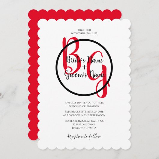 シンプルパーソナライズされたイニシャル結婚式招待状 招待状 (正面/裏面)