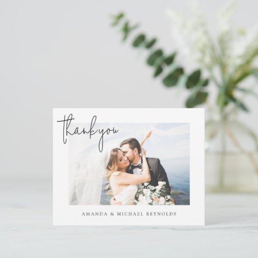 シンプルパーソナライズされたエレガント写真結婚の サンキューカード (スタンド正面)