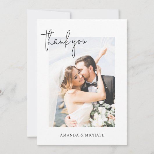 シンプルパーソナライズされたエレガント写真結婚の サンキューカード (正面)