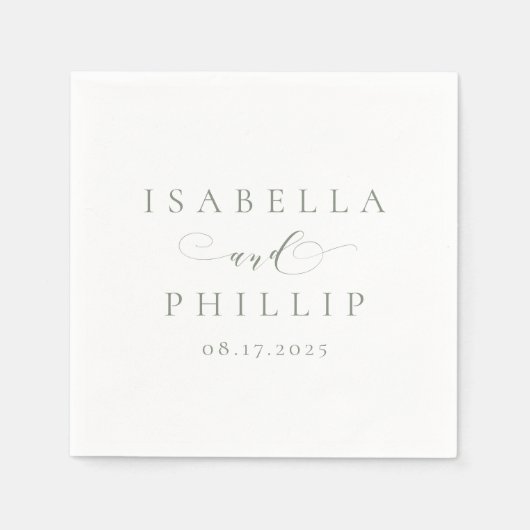 シンプルパーソナライズされたエレガント結婚のセージ スタンダードカクテルナプキン (正面)