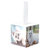 シンプルパーソナライズされたペット猫フォトクリスマス キューブオーナメント (正面アングル)