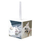 シンプルパーソナライズされたペット猫フォトクリスマス キューブオーナメント (裏面アングル)
