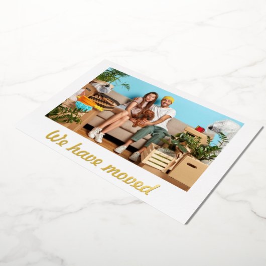 シンプルパーソナライズされたミニマル動の発表 箔シーズンカード (回転した状態)