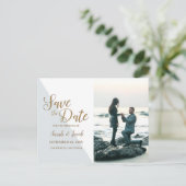 シンプルパーソナライズされたモダン写真の日付の保存 ポストカード (スタンド正面)