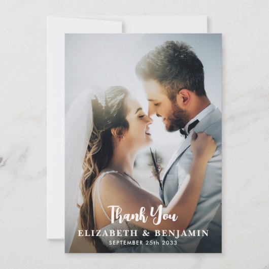 シンプルパーソナライズされたモダン写真結婚の サンキューカード (正面)