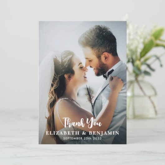 シンプルパーソナライズされたモダン写真結婚の サンキューカード (スタンド正面)