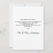 シンプルパーソナライズされたモダン写真結婚の サンキューカード (裏面)