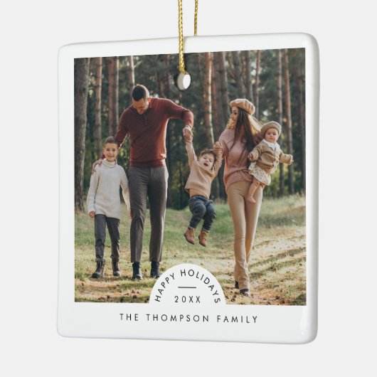 シンプルパーソナライズされたモダン家族の写真クリスマス セラミックオーナメント (左)
