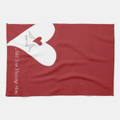 シンプルパーソナライズされたモダン赤いハート キッチンタオル (横)