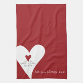 シンプルパーソナライズされたモダン赤いハート キッチンタオル (縦)
