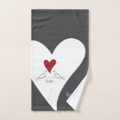 シンプルパーソナライズされたモダン赤いハート バスタオルセット (ハンドタオル)