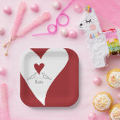 シンプルパーソナライズされたモダン赤いハート ペーパープレート (パーティー)