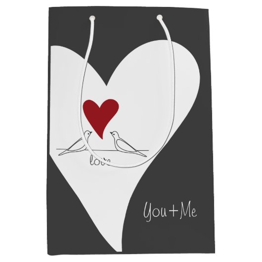 シンプルパーソナライズされたモダン赤いハート ミディアムペーパーバッグ (正面)