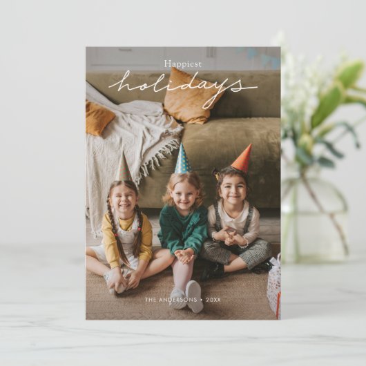 シンプルパーソナライズされたモダンPhoto Holiday Card シーズンカード (スタンド正面)