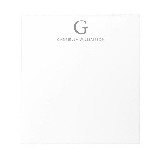シンプルパーソナライズされたモノグラムとグレーの名前 ノートパッド (正面)