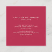 シンプルパーソナライズされたモノグラム名ピンクレッドモダン スクエア名刺 (裏面)