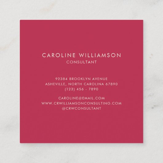 シンプルパーソナライズされたモノグラム名ピンクレッドモダン スクエア名刺 (裏面)