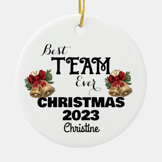 シンプルパーソナライズされた共働きクリスマスプレゼント セラミックオーナメント (正面)