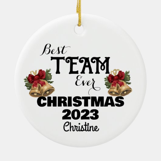 シンプルパーソナライズされた共働きクリスマスプレゼント セラミックオーナメント (裏面)