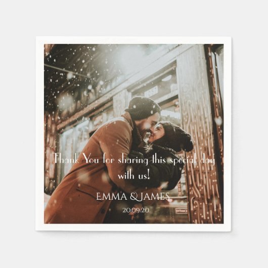 シンプルパーソナライズされた写真結婚紙ナプキン スタンダードカクテルナプキン (正面)