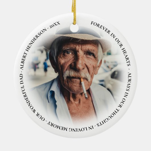 シンプルパーソナライズされた写真記念クリスマス セラミックオーナメント (裏面)