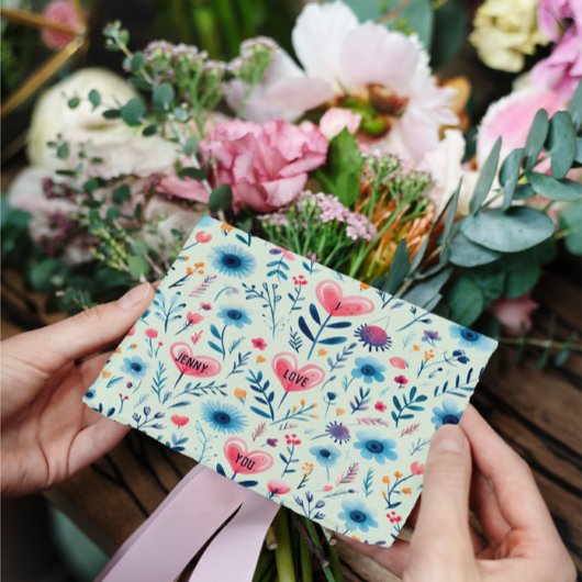 シンプルパーソナライズされた北欧フローラハート シーズンポストカード