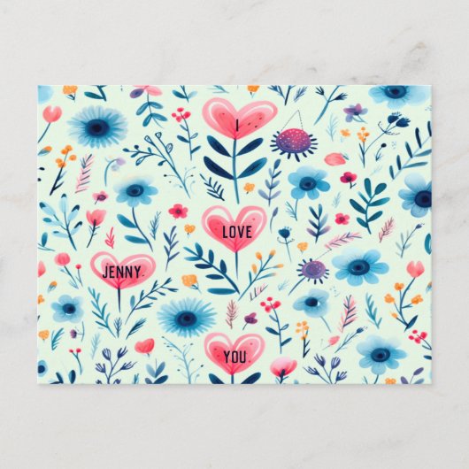 シンプルパーソナライズされた北欧フローラハート シーズンポストカード (正面)