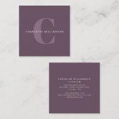 シンプルパーソナライズされた紫のモノグラムと名前 スクエア名刺 (正面/裏面)