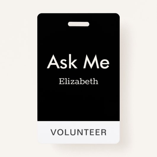 シンプルパーソナライズされた黒ボランティ頼アME バッジ (正面)