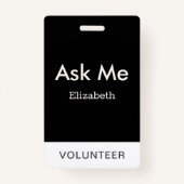 シンプルパーソナライズされた黒ボランティ頼アME バッジ (裏面)