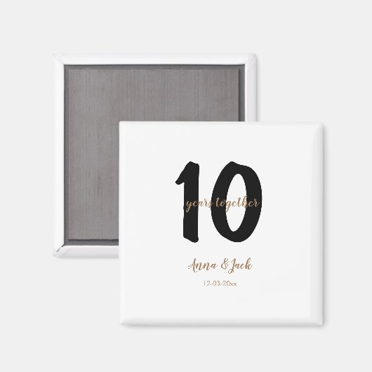 シンプルパーソナライズされた10周年記念日の日付 マグネット (正面/裏面)