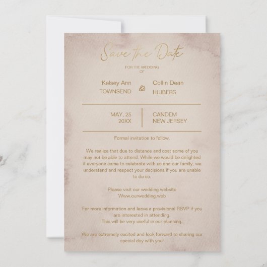 シンプルパーソナライズされたPhoto婚約した Brownテクスチャ セーブザデート (裏面)