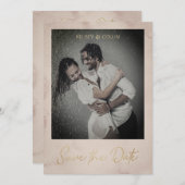 シンプルパーソナライズされたPhoto婚約した Brownテクスチャ セーブザデート (正面/裏面)