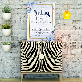 シンプルパーティーワイルドフラワー淡い青モダン 招待状