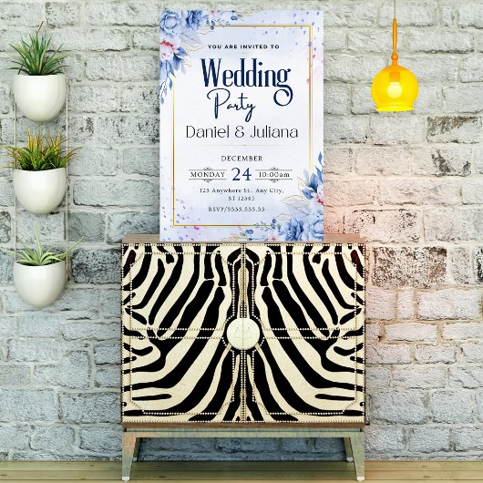 シンプルパーティーワイルドフラワー淡い青モダン 招待状