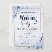 シンプルパーティーワイルドフラワー淡い青モダン 招待状 (正面)