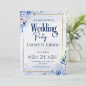 シンプルパーティーワイルドフラワー淡い青モダン 招待状 (スタンド正面)