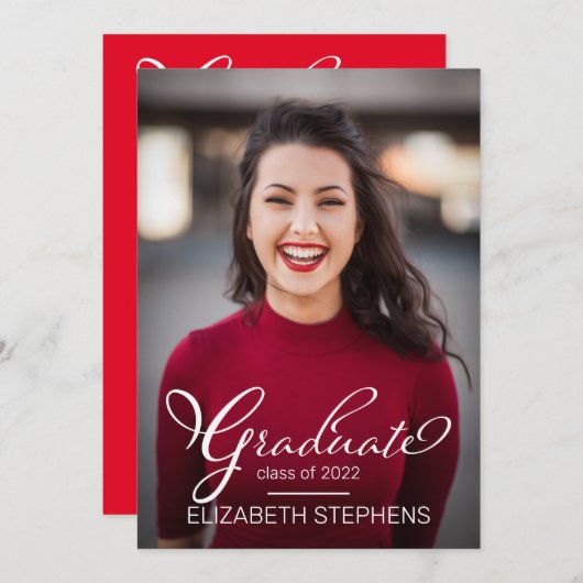 シンプルパーティーClasy Script Graduate Photo Grad 案内状 (正面/裏面)