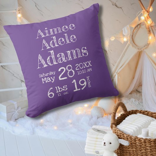 シンプルパープルモダン誕生ストライプ統計ベビー クッション