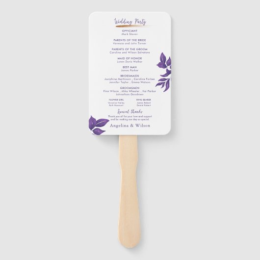 シンプルパープルユエレガントーカリ結婚式 プログラム ハンドファン (裏面)