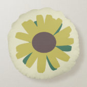 シンプルヒマワリ茶色の緑黄色の花 ラウンドクッション (裏面)