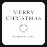 シンプルビジネスロゴAny Color Merry Christmas スクエアシール<br><div class="desc">シンプルビジネスのロゴ任意の色メリークリスマス。この完全にカスタマイズ可能なミニマルデザインは、あなたの休日の会社のイベントとパーティーの好意のためのロゴ、会社名と挨拶を持っている。図に示すようにクラシックの白黒を使用するか、フォントのスタイルと色を任意のオプションで希望する色に変更すカスタマイズる。</div>