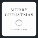 シンプルビジネスロゴAny Color Merry Christmas スクエアシール<br><div class="desc">シンプルビジネスのロゴ任意の色メリークリスマス。この完全にカスタマイズ可能なミニマルデザインは、あなたの休日の会社のイベントとパーティーの好意のためのロゴ、会社名と挨拶を持っている。図に示すようにクラシックの白黒を使用するか、フォントのスタイルと色を任意のオプションで希望する色に変更すカスタマイズる。</div>