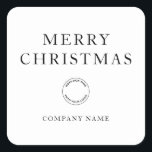 シンプルビジネスロゴAny Color Merry Christmas スクエアシール<br><div class="desc">シンプルビジネスのロゴ任意の色メリークリスマス。この完全にカスタマイズ可能なミニマルデザインは、あなたの休日の会社のイベントとパーティーの好意のためのロゴ、会社名と挨拶を持っている。図に示すようにクラシックの白黒を使用するか、フォントのスタイルと色を任意のオプションで希望する色に変更すカスタマイズる。</div>